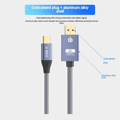 SZHZLH USB C to DisplayPort Bi-Directional Cable 6.6FT Display Port to Type-C 3.1 Converter 8K@60Hz 4K@120Hz Compatible Thunderbolt 3/4 for MacBook Pro DELL Laptop in Saudi Arabia