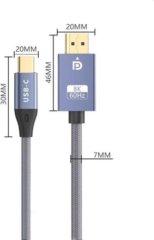 SZHZLH USB C to DisplayPort Bi-Directional Cable 6.6FT Display Port to Type-C 3.1 Converter 8K@60Hz 4K@120Hz Compatible Thunderbolt 3/4 for MacBook Pro DELL Laptop in Saudi Arabia