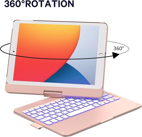 حافظة تشيسونا آيباد الجيل التاسع مع لوحة مفاتيح، قابلة للدوران 360 درجة، إضاءة خلفية 7 ألوان، غطاء نحيف، حامل أقلام أبل، لوحة مفاتيح لجهاز آيباد (الجيل الثامن/السابع 10.2 بوصة)، آيباد إير الجيل الثالث، آيباد برو 10.5 بوصة in Kuwait