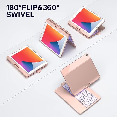 حافظة تشيسونا آيباد الجيل التاسع مع لوحة مفاتيح، قابلة للدوران 360 درجة، إضاءة خلفية 7 ألوان، غطاء نحيف، حامل أقلام أبل، لوحة مفاتيح لجهاز آيباد (الجيل الثامن/السابع 10.2 بوصة)، آيباد إير الجيل الثالث، آيباد برو 10.5 بوصة in Kuwait