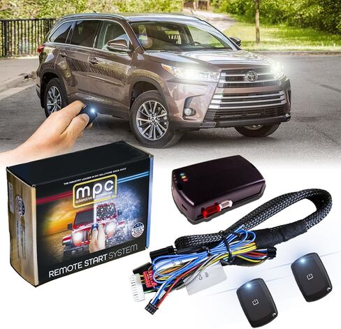 MPC Plug N Play Remote Starter for 2014-2019 Toyota Highlander |Push to Start| |Gas| with T-Harness - (2) Ultra-Compact Extended Range 1-Button Remotes - Up to 1,500 ft in Kuwait