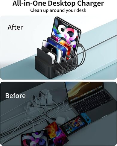 محطة شحن USB C بقدرة 100 وات لأجهزة متعددة، منظم شحن USB ذكي بـ 7 منافذ من Nexwell متوافق مع أجهزة MacBook Air وiPhone وiPad وSamsung وهواتف Android والأجهزة اللوحية in Kuwait