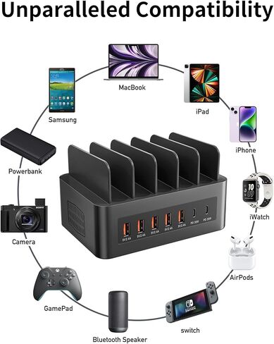 محطة شحن USB C بقدرة 100 وات لأجهزة متعددة، منظم شحن USB ذكي بـ 7 منافذ من Nexwell متوافق مع أجهزة MacBook Air وiPhone وiPad وSamsung وهواتف Android والأجهزة اللوحية in Kuwait