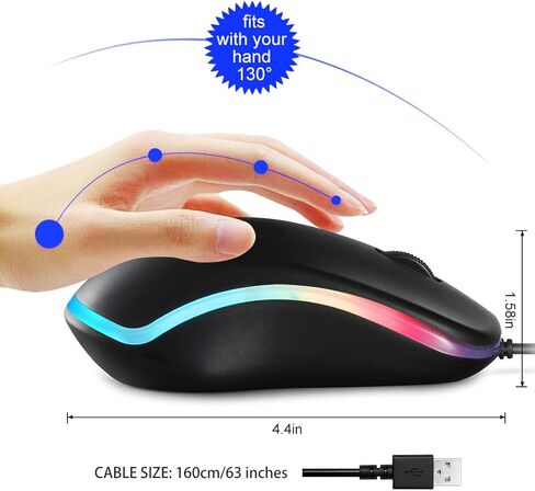 ماوس سلكي USB من JITOPKEY، ماوس كمبيوتر سلكي بصري بأضواء قوس قزح، نقرة مريحة للفئران المكتبية والمنزلية، متوافق مع أجهزة الكمبيوتر التي تعمل بنظام Windows والكمبيوتر المحمول وسطح المكتب وMacBook وChromebook (أسود) in Kuwait