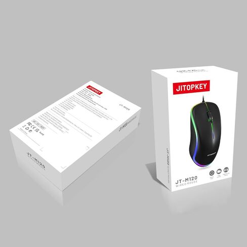 ماوس سلكي USB من JITOPKEY، ماوس كمبيوتر سلكي بصري بأضواء قوس قزح، نقرة مريحة للفئران المكتبية والمنزلية، متوافق مع أجهزة الكمبيوتر التي تعمل بنظام Windows والكمبيوتر المحمول وسطح المكتب وMacBook وChromebook (أسود) in Kuwait