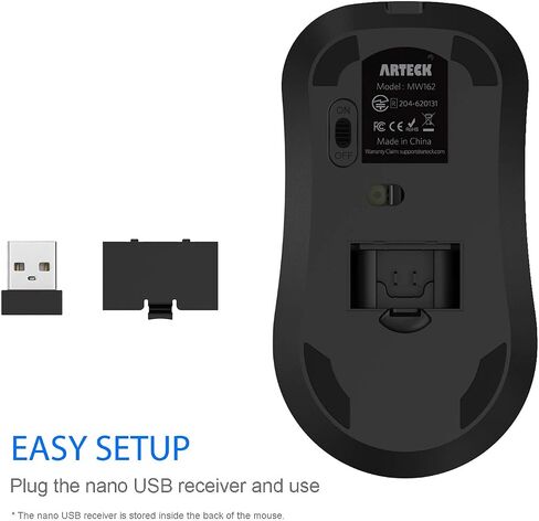 ماوس Arteck 2.4G لاسلكي مع جهاز استقبال USB نانو، تصميم مريح، النقر الصامت للكمبيوتر/سطح المكتب/الكمبيوتر الشخصي/الكمبيوتر المحمول وWindows 10/8/7 مدمج في بطارية قابلة لإعادة الشحن (أسود) in Saudi Arabia