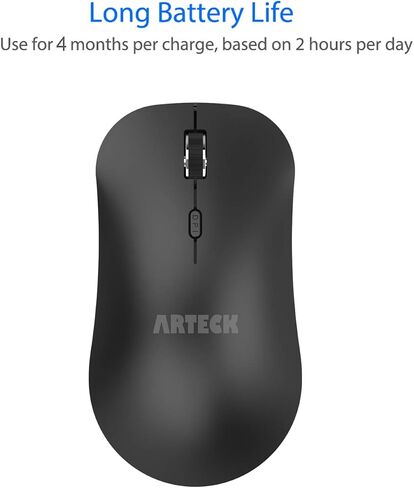 ماوس Arteck 2.4G لاسلكي مع جهاز استقبال USB نانو، تصميم مريح، النقر الصامت للكمبيوتر/سطح المكتب/الكمبيوتر الشخصي/الكمبيوتر المحمول وWindows 10/8/7 مدمج في بطارية قابلة لإعادة الشحن (أسود) in Saudi Arabia