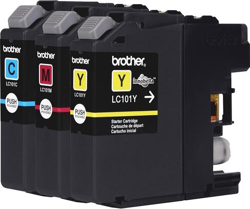 خراطيش حبر ملونة أصلية من Brother، LC1013PKS، ثلاث عبوات حبر ملون بديل، تتضمن خرطوشة واحدة لكل من اللون السماوي والأرجواني والأصفر، إنتاجية صفحة تصل إلى 300 صفحة/خرطوشة، LC101 in Kuwait