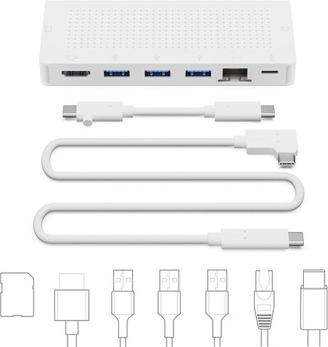 اثنا عشر جنوبًا StayGo | موزع USB-C لأجهزة MacBooks من النوع C وiMac M1 وأجهزة الكمبيوتر المحمولة وiPad Pro مع كابل سطح المكتب بطول 1 متر + كابل سفر قابل للتخزين للمنزل والمكتب والسفر (أبيض) in Saudi Arabia