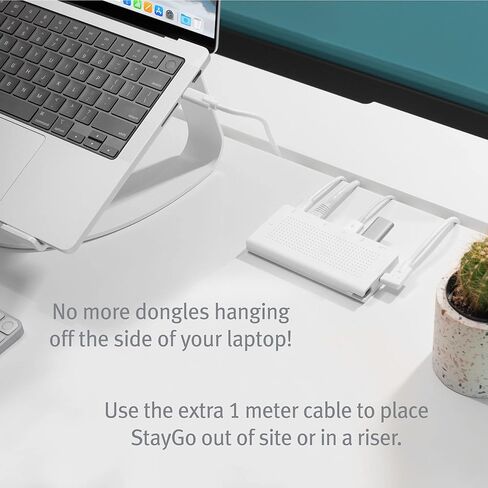 اثنا عشر جنوبًا StayGo | موزع USB-C لأجهزة MacBooks من النوع C وiMac M1 وأجهزة الكمبيوتر المحمولة وiPad Pro مع كابل سطح المكتب بطول 1 متر + كابل سفر قابل للتخزين للمنزل والمكتب والسفر (أبيض) in Saudi Arabia