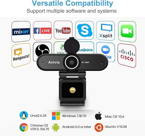 Emonoo W10 1080P HD Webcam with Microphone, Web Camera with Privacy Cover and Tripod Stand, USB Camera for Computer Plug and Play, 30FPS, for Meetings Video Calls Compatible with Desktop Laptop in Kuwait