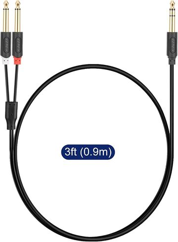 كابل إدخال J&D 1/4 بوصة TRS ستيريو Y، سلسلة موجة صوتية مطلية بالذهب 6.35 مم 1/4 بوصة TRS ذكر إلى ثنائي 6.35 مم 1/4 بوصة TS كابل أحادي للكسر، سلك صوت، 3 أقدام in Saudi Arabia