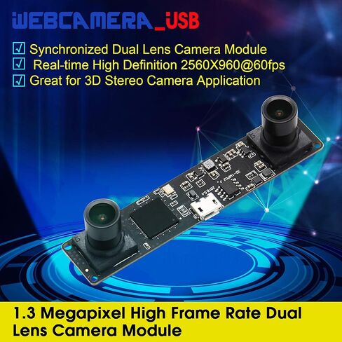 IEights HD عدسة مزدوجة وحدة كاميرا USB للكمبيوتر زاوية واسعة 960P 60fps 3D ستيريو صغير UVC USB2.0 كاميرا كمبيوتر متزامنة لوحة كاميرا ويب فيديو زاوية واسعة كاميرا Lightburn لـ Raspberry pi in Kuwait