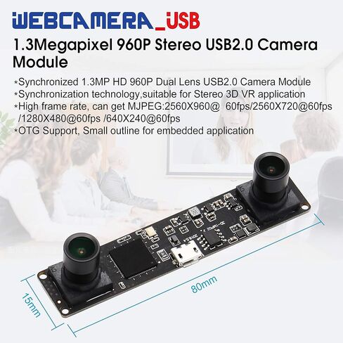 IEights HD عدسة مزدوجة وحدة كاميرا USB للكمبيوتر زاوية واسعة 960P 60fps 3D ستيريو صغير UVC USB2.0 كاميرا كمبيوتر متزامنة لوحة كاميرا ويب فيديو زاوية واسعة كاميرا Lightburn لـ Raspberry pi in Kuwait