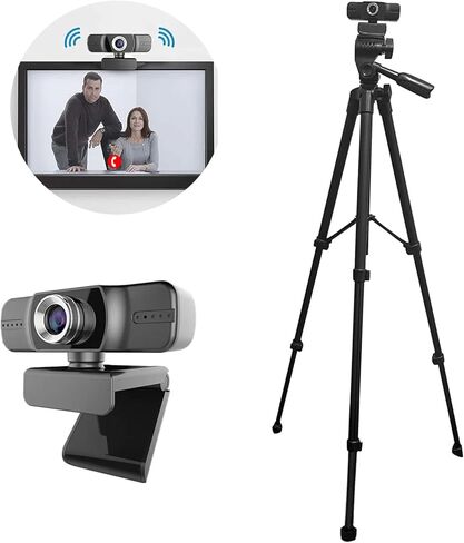 كاميرا ويب NUNET 1080p USB مع. كاميرا ترايبود متدفقة للكمبيوتر الشخصي ث. متوافق مع الميكروفون. حامل يعمل بنظام التشغيل Windows Android وMac مقاس 18-60 بوصة مع مقبض رأس دائري لتكبير/تصغير المؤتمرات عبر مكالمات الفيديو المباشرة in Kuwait