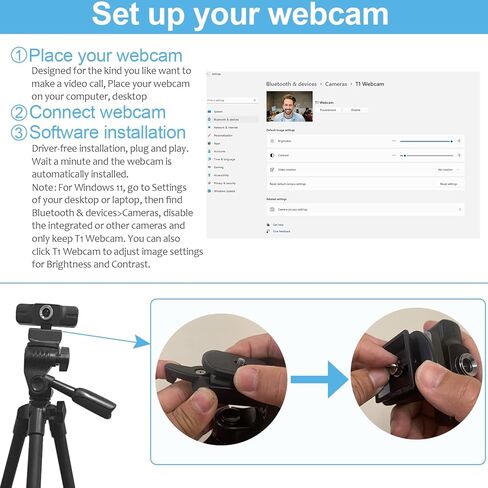 كاميرا ويب NUNET 1080p USB مع. كاميرا ترايبود متدفقة للكمبيوتر الشخصي ث. متوافق مع الميكروفون. حامل يعمل بنظام التشغيل Windows Android وMac مقاس 18-60 بوصة مع مقبض رأس دائري لتكبير/تصغير المؤتمرات عبر مكالمات الفيديو المباشرة in Kuwait