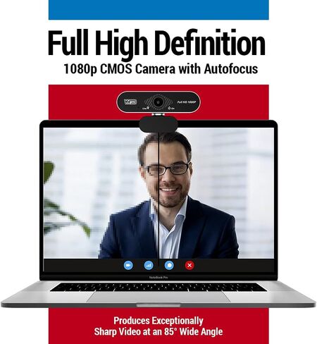 كاميرا ويب Vidpro CM-HD 1080P Full HD مع ميكروفون مدمج وحامل ثلاثي القوائم صغير - التوصيل والتشغيل كاميرا ويب USB 85 درجة FOV مع مرشح إلغاء الضوضاء مثالية لمكالمات الفيديو واجتماعات البث المباشر للألعاب in Kuwait