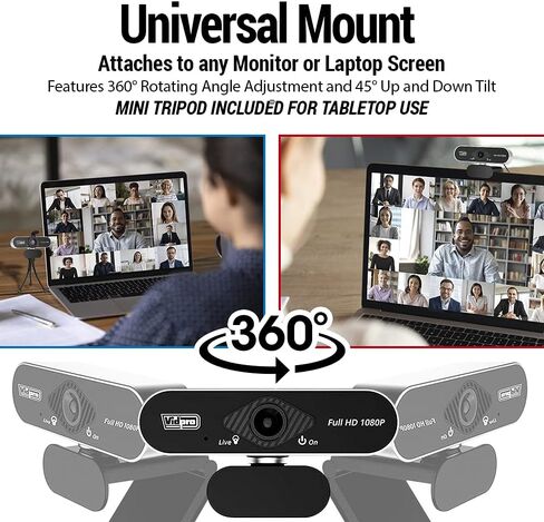 كاميرا ويب Vidpro CM-HD 1080P Full HD مع ميكروفون مدمج وحامل ثلاثي القوائم صغير - التوصيل والتشغيل كاميرا ويب USB 85 درجة FOV مع مرشح إلغاء الضوضاء مثالية لمكالمات الفيديو واجتماعات البث المباشر للألعاب in Kuwait
