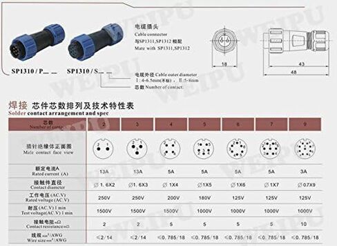 SZJELEN SP13 2pin/3pin/4pin/5pin/6pin/7pin/ 9pin لوحة جبل موصلات الطيران للماء مقبس التوصيل IP67، موصل سلك الكابل الكهربائي (2pin، لوحة جبل - التوصيل (ذكر) والمقبس (أنثى)) in Kuwait