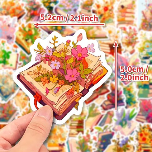 50Pcs Book Stickers Pack Waterproof Aesthetic Book and Flower Stickers for Notebooks, Scrapbooking, Water Bottle, Laptop, Skateboard, Luggage, Bicycle Vintage Reading Stickers Bookish Decals in Kuwait