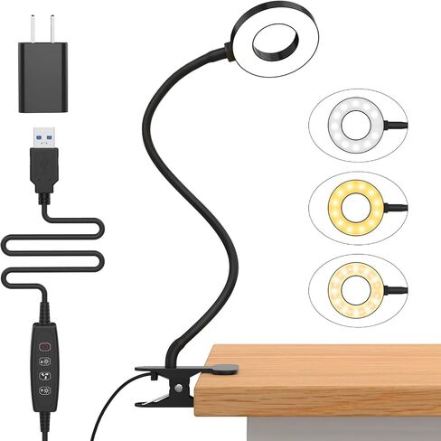 iZELL Desk Lamp, [3 Color Modes & 10 Brightness] LED Reading Light with Clamp, Flexible Gooseneck Book Light for Kids Reading Book in Bed at Night Clip on Table, Headboard, Dorm - 15.8‘’ Black in Kuwait