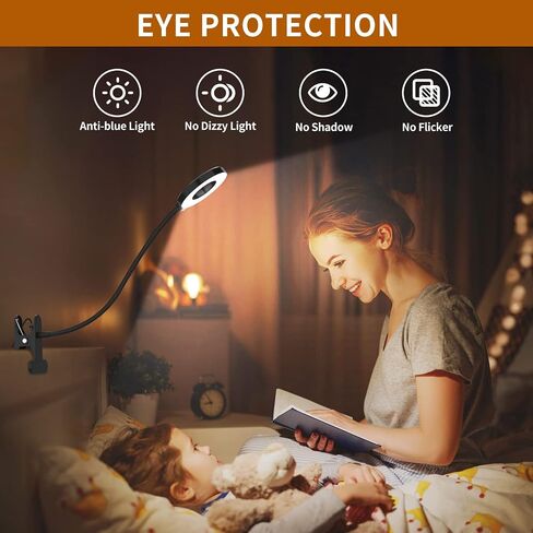 iZELL Desk Lamp, [3 Color Modes & 10 Brightness] LED Reading Light with Clamp, Flexible Gooseneck Book Light for Kids Reading Book in Bed at Night Clip on Table, Headboard, Dorm - 15.8‘’ Black in Kuwait