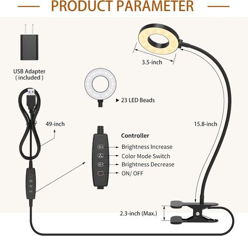 iZELL Desk Lamp, [3 Color Modes & 10 Brightness] LED Reading Light with Clamp, Flexible Gooseneck Book Light for Kids Reading Book in Bed at Night Clip on Table, Headboard, Dorm - 15.8‘’ Black in Kuwait