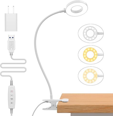 iZELL Desk Lamp, [3 Color Modes & 10 Brightness] LED Reading Light with Clamp, Flexible Gooseneck Book Light for Kids Reading Book in Bed at Night Clip on Table, Headboard, Dorm - 15.8‘’ Black in Kuwait