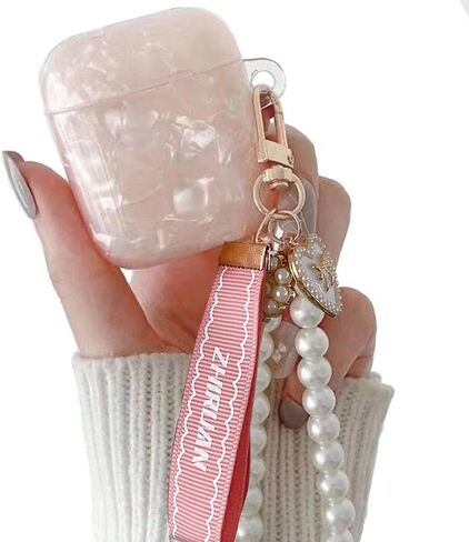 ZHIRUAN Airpods Case Earbuds Case Protective Cover Skin with Pearl Keychain Airpods Accessories Compatible with AirPods Charging Case 2 & 1 (Pink) in Saudi Arabia