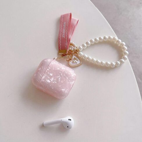ZHIRUAN Airpods Case Earbuds Case Protective Cover Skin with Pearl Keychain Airpods Accessories Compatible with AirPods Charging Case 2 & 1 (Pink) in Saudi Arabia