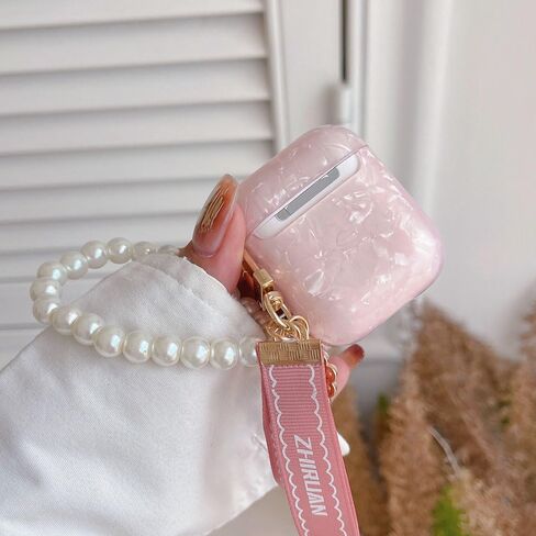 ZHIRUAN Airpods Case Earbuds Case Protective Cover Skin with Pearl Keychain Airpods Accessories Compatible with AirPods Charging Case 2 & 1 (Pink) in Saudi Arabia