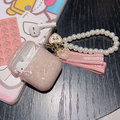 ZHIRUAN Airpods Case Earbuds Case Protective Cover Skin with Pearl Keychain Airpods Accessories Compatible with AirPods Charging Case 2 & 1 (Pink) in Saudi Arabia