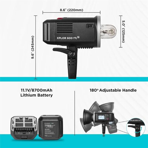 Flashpoint XPLOR 600 TTL Li-ion Battery-Powered HSS Strobe Light with Built-in R2 2.4GHz, Bowens Mount 600w Wireless Monolight with 450 Full-Power Flashes for Outdoor Strobe Light Photography in Saudi Arabia