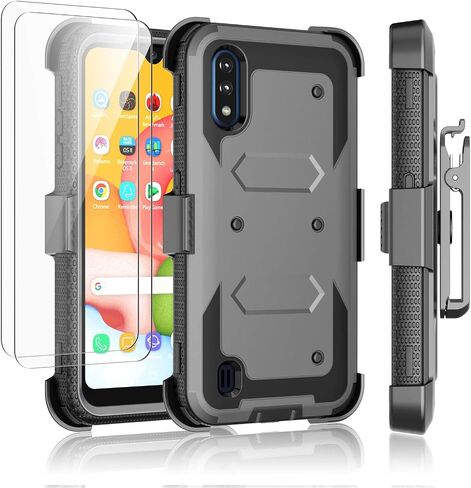 Njjex Rugged Case For Samsung Galaxy A11, For Galaxy A11 Case With Tempered Glass Screen Protector [2 Pack], [Nbeck] Shockproof Heavy Duty Locking Swivel Holster Belt Clip Kickstand Hard Cover [Green] in Kuwait