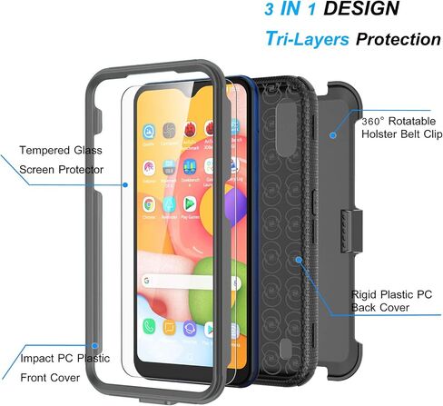 Njjex Rugged Case For Samsung Galaxy A11, For Galaxy A11 Case With Tempered Glass Screen Protector [2 Pack], [Nbeck] Shockproof Heavy Duty Locking Swivel Holster Belt Clip Kickstand Hard Cover [Green] in Kuwait