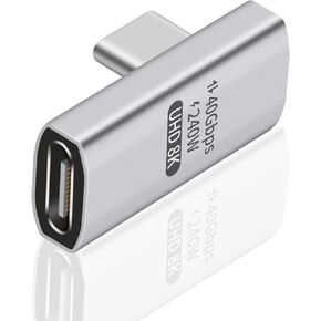 Duttek 90 Degree USB C to USB C Adapter, 240W Right Angle USB C Male to Female Adapter with 40Gbps Data Transfer 8K@60Hz Video Display Compatible for Thunderbolt4/3, Laptop, Tablet, Phone (1 Pank)