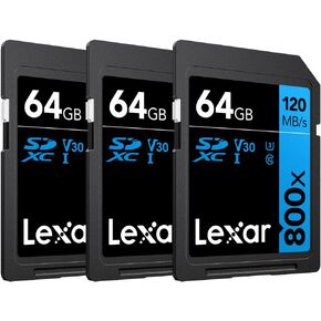 ليكسار بطاقة ذاكرة 64GB عالية الاداء 800x UHS-I SDHC سلسلة بلو - (عبوة من 3 قطع) in Kuwait
