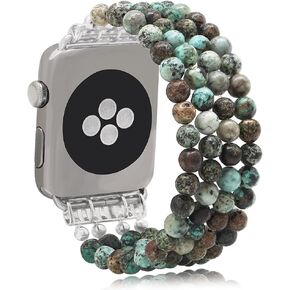 KAI Top Beaded Bracelet Compatible with Apple Watch Band 38mm/40mm/41mm/42mm/44mm/45mm/49mm, Fashion Natural Stone Beaded Elastic Replacement Stretchy Band for iWatch Ultra SE Series 9 8 7 6 5 4 3 2 1
