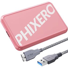 حاوية محرك الأقراص الصلبة PHIXERO مقاس 2.5 بوصة USB 3.0 إلى SATA III لـ 2.5 بوصة SSD وHDD 7 مم/9.5 مم حاوية محرك أقراص ثابتة خارجية خالية من الأدوات مع UAS، متوافقة مع WD Seagate Toshiba Samsung Hitachi- وردي in Kuwait
