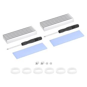 MECCANIXITY 2 Pack M.2 SSD Heatsink Cooler Alloy الألومنيوم بالوعة الحرارة مع مسامير التثبيت عدة مفك البراغي، وسادة حرارية 1 مم، للكمبيوتر المحمول، 70 * 22 * ​​10 مم، لون فضي in Kuwait