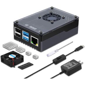 سمارازا حافظة راسبيري باي 4، حافظة اكريليك لراسبيري باي 4 بي مع مروحة تبريد 35 ملم، 4 قطع مشتت حراري، مصدر طاقة 5 فولت 3 امبير لراسبيري بي اي 4 موديل بي، RPI 4 8GB/4GB/2GB (لوحة RPI غير متضمنة) in Kuwait