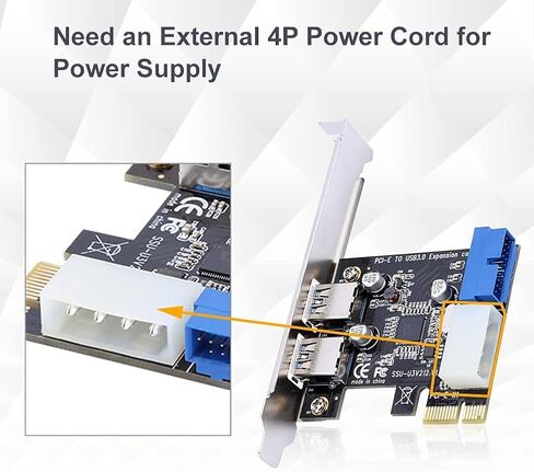 محول بطاقة توسيع PCI-E x1 إلى USB 3.0 مع واجهة 19PIN الأمامية تدعم Windows XP 32/64، Windows 7 32/64، Windows8، Windows8.1، Windows10 in Saudi Arabia