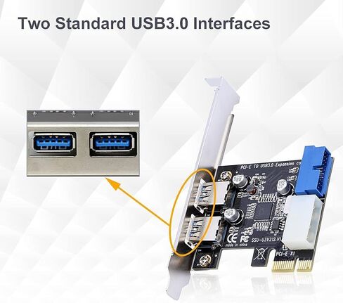 محول بطاقة توسيع PCI-E x1 إلى USB 3.0 مع واجهة 19PIN الأمامية تدعم Windows XP 32/64، Windows 7 32/64، Windows8، Windows8.1، Windows10 in Saudi Arabia