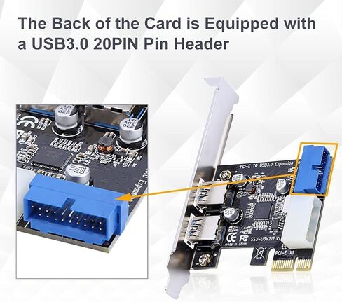 محول بطاقة توسيع PCI-E x1 إلى USB 3.0 مع واجهة 19PIN الأمامية تدعم Windows XP 32/64، Windows 7 32/64، Windows8، Windows8.1، Windows10 in Saudi Arabia