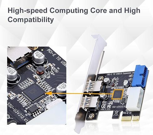 محول بطاقة توسيع PCI-E x1 إلى USB 3.0 مع واجهة 19PIN الأمامية تدعم Windows XP 32/64، Windows 7 32/64، Windows8، Windows8.1، Windows10 in Saudi Arabia