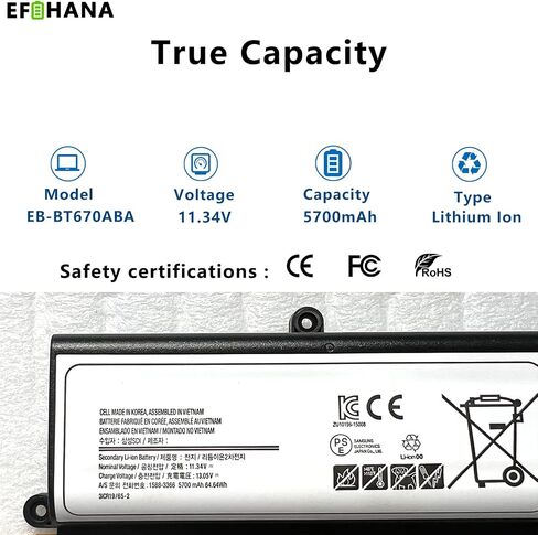 بطارية كمبيوتر محمول EB-BT670ABA لجهاز Samsung Galaxy View 18.4 بوصة SM-T670 Series Notebook EB-BT670ABE AA2GA26BS AA2GC05BS AA2GB07BS AA2GB07B AA1G907KS 11.34V 64.64Wh 5700mAh in Kuwait