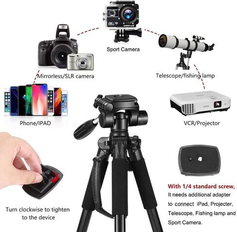 ZOMEI حامل ثلاثي للكاميرا مقاس 65 بوصة وخفيف الوزن وخفيف الوزن للسفر من الألومنيوم لكاميرا Canon Nikon مع لوحتين سريعتين وحامل هاتف عالمي بوزن 11 رطل (أسود) in Kuwait