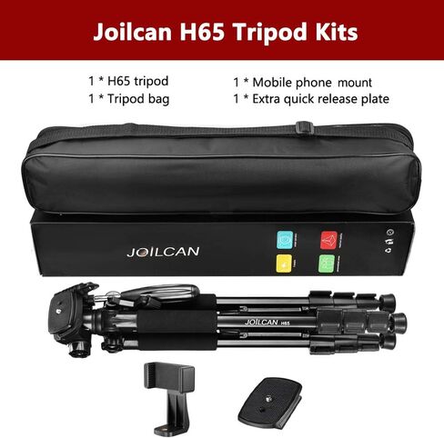 ZOMEI حامل ثلاثي للكاميرا مقاس 65 بوصة وخفيف الوزن وخفيف الوزن للسفر من الألومنيوم لكاميرا Canon Nikon مع لوحتين سريعتين وحامل هاتف عالمي بوزن 11 رطل (أسود) in Kuwait