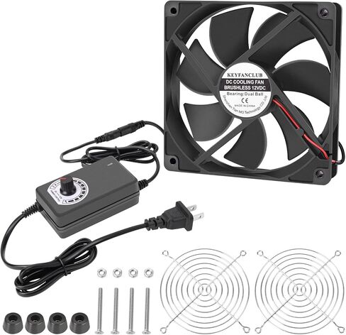 KEYFANCLUB 120 مم 12 فولت مروحة كمبيوتر مع تيار مستمر إلى تيار متردد 110 فولت - 240 فولت وحدة تحكم في السرعة لجهاز الاستقبال Xbox DVR Playstation Component Cooling in Kuwait