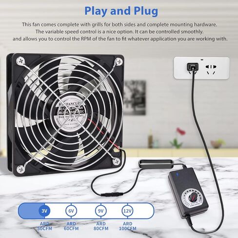 KEYFANCLUB 120 مم 12 فولت مروحة كمبيوتر مع تيار مستمر إلى تيار متردد 110 فولت - 240 فولت وحدة تحكم في السرعة لجهاز الاستقبال Xbox DVR Playstation Component Cooling in Kuwait
